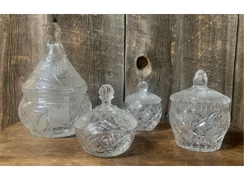 4 Cut Glass Lidded Candy Dishes