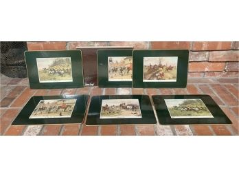 6 Vintage Clover Leaf Cork Placemats With English Hunting Scenes