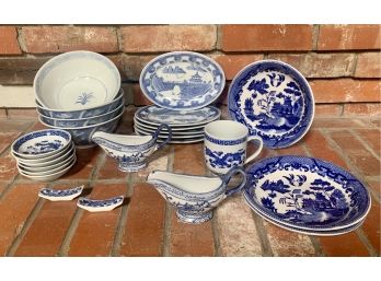 Collection Of Blue And White Asian Style Bowls, Plates And Other Assorted Pieces
