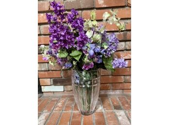Crystal Vase With Purple Faux Flowers