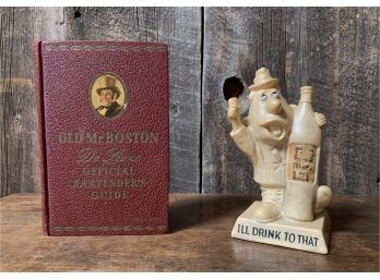 Vintage Bartendering Book & Figurine