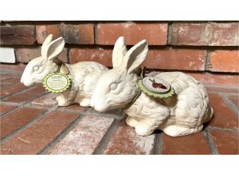 Pair Of Ceramic Sitting Bunny Figurines- NEW