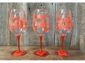 3 Fabulous 40 Acrylic With Red Stems Wine Glasses