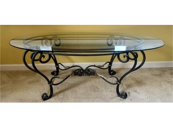 Oval Wrought Iron Scrolled Base Coffee Table With Oval Glass Top