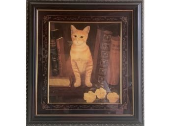Charming Library Cat In Dark Frame