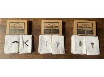 NIB Men's Handkerchief Set- Mustache & Razor, Hammer & Nail And Axe & Tree
