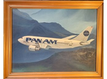 Fantastic Oil Painting Of Pan Am Plane In Flight- Vintage