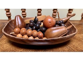 Vintage Wood Fruit Bowl With Various Fruit