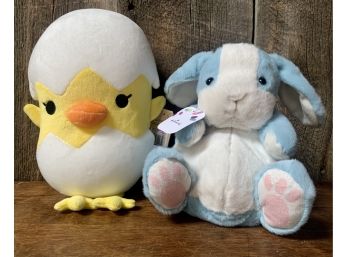 NEW! Chick In Egg And Blue Bunny Plush Toy