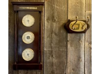 Dark Wood Weather Measurement Wall Decor By Bombay Co. & Brass And Wood Wall Hooks