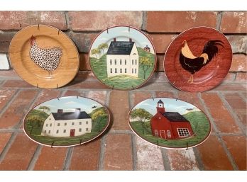 5 Decorative Country Hen & Farmhouse Platters