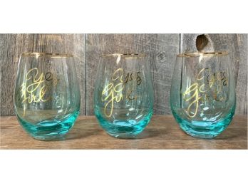 NEW! 3 Teal Stemless Acrylic Wine Glasses
