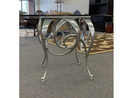 Heavy Glass Top Table With Metal Base