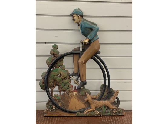 Man Riding Old Bicycle By Syraca Wood- Wall Hanging Decor