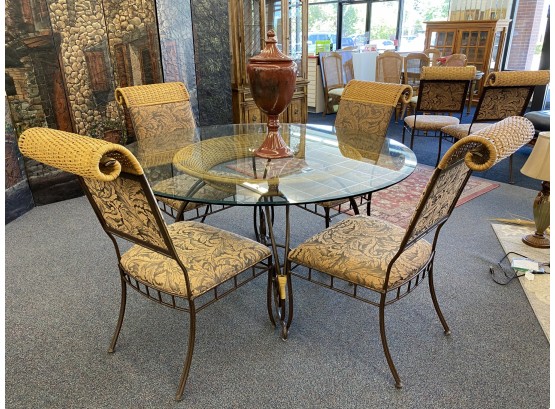 60 Inch Table With 6 Wicker Woven Chairs