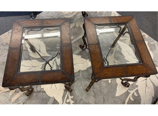Pair Of Glass/Leather Side Table