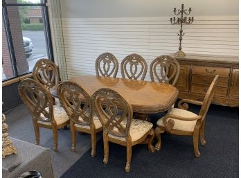 Carved Wood Dining Table + 8 Chairs- Michael Amini  By Aico