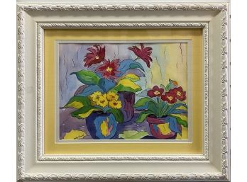 Colorful Flowers In Pots Painting By Betty Arndt