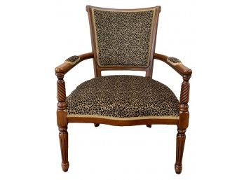 Gorgeous Custom Leopard Upholstered Chair With Twist-Carved Detailing
