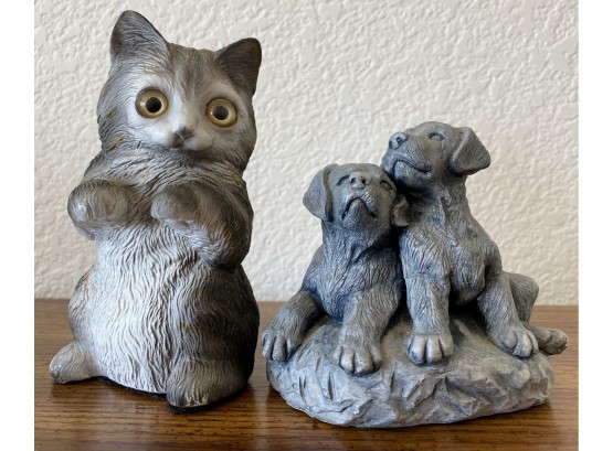 George Good Cat And Mt St. Helen's Sculptures Dog  Crafted By Hand With Volcanic Ash Figurines
