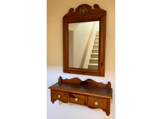 Gorgeous Ethan Allen Hallway Shelf And Mirror With Decorative Eagle Accent