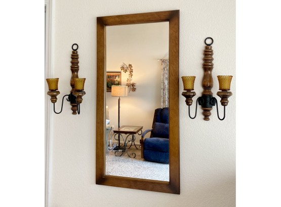 Beautiful Wooden Mirror With Two Wall Candles