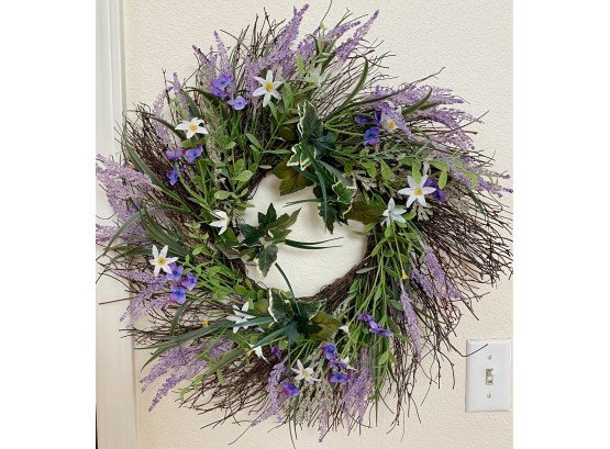 Wreath With Purple Faux Flowers