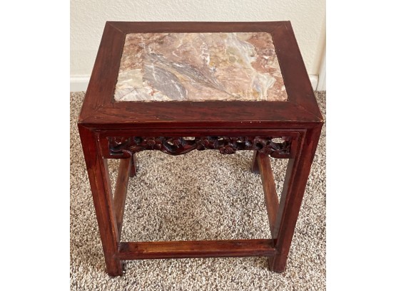 Beautiful Carved Wooden Accent Table With Stone Top