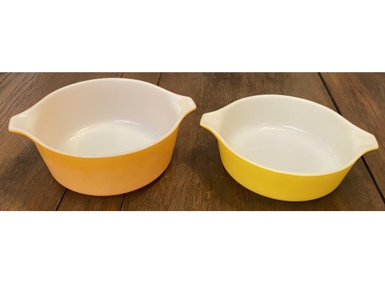 Two Pyrex Dishes, Orange And Yellow (no Lids)