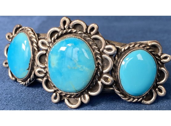 Silver Bracelet With Turquoise Colored Stones