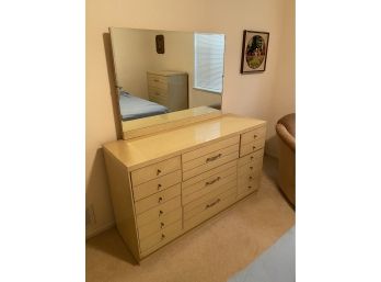 Large Vintage Masonite Chest Of Drawers With Mirror