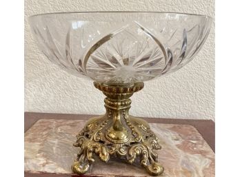 Glass Compote Dish With Ornate Gold Toned Feet