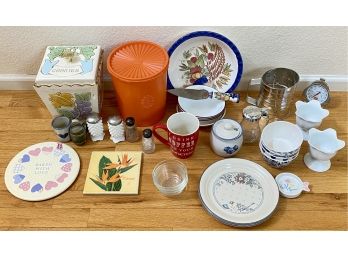Large Lot Of Misc. Kitchen Items Including Vintage Cookie Jar (Items As Is, Need Cleaning)