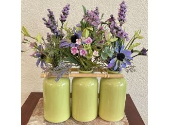 Green 5.5 Inch Vases With Faux Flowers