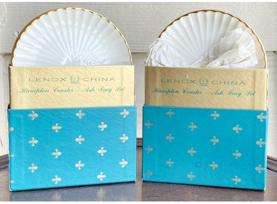 Lenox China Ashtray Set (8 Pcs.) 'Hampton Coaster' Hand Decorated With 24-K Gold, Great Condition!