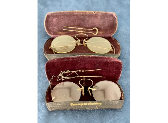 Two Pairs Of Genuine Antique 'granny' Spectacles Eyeglasses In Original Cases - Est 1898-1902