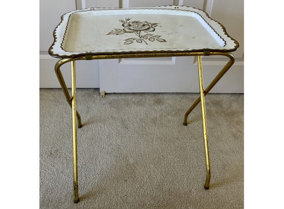 White Metal Folding Table With Gold Colored Rose Accent (Lightweight, 29' Tall)
