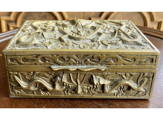 Ornate Metal Box With Dragon Motif
