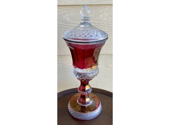 Antique Cranberry Lidded Compote Dish