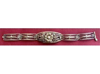 Vintage Sterling Filigree Bracelet With Floral Detailing