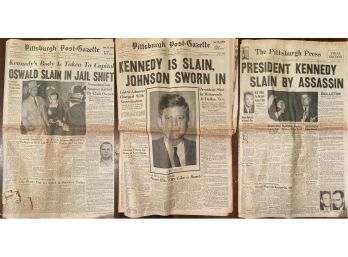 Lot Of (3) Vintage JFK Newspapers