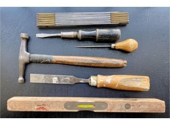 Lot Of Vintage Hand Tools Including Neat Folding Measuring Stick
