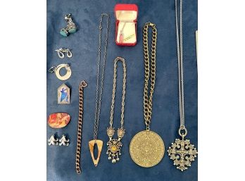 Lot Of Costume Jewelry -- Includes 2 Large, Chunky Pendants, And An Australian Crystal
