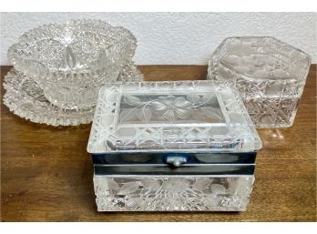 Lot Of Cut Glass And Crystal Decor (incl. Glass Jewelry Box)