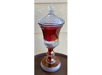Antique Cranberry Lidded Compote Dish