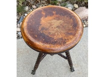 Victorian Era Round Piano Stool With Brass Claw And Marble Feet