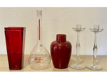 Lot Of Decorative Glassware Including Vintage Chemistry/Lab Flask