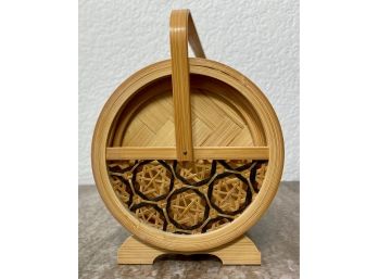 Set Of Wood And Wicker Coasters
