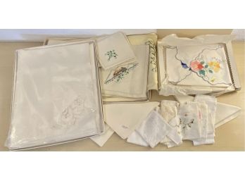 Hand Embroidered Table Cloths, Napkins, Mostly Pure Cotton And Linen