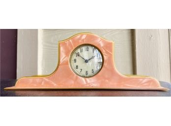 Small Vintage Bakelite Mantle Clock (3 Inches Tall By 9 Inches Wide)